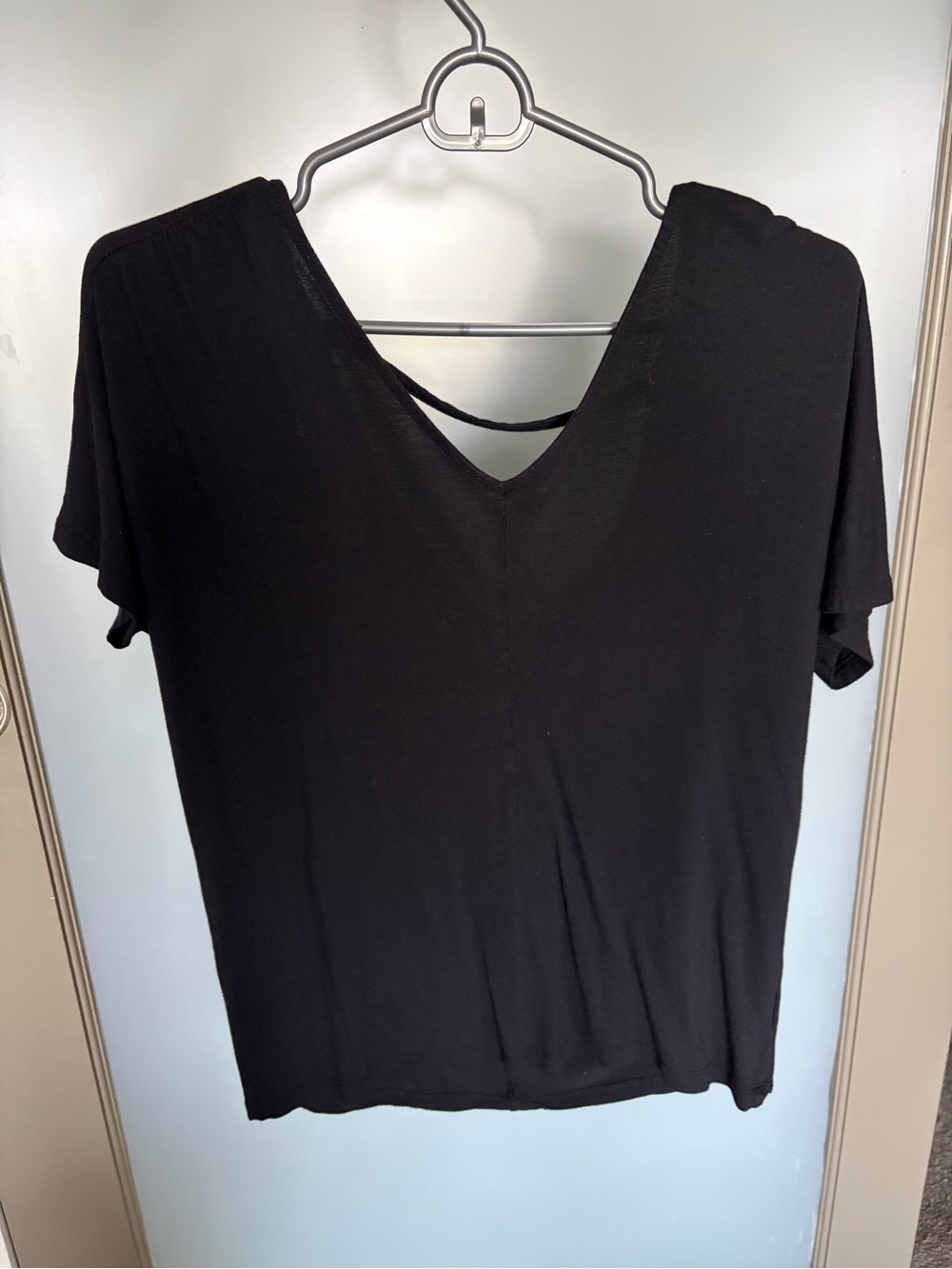 Old Navy Black V-Neck Short Sleeve Top with Back Strap